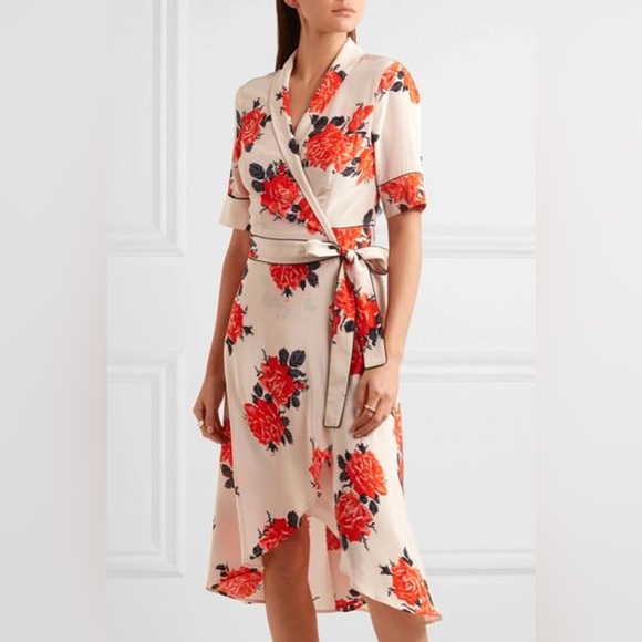 GANNI Harness Floral-Print Silk Crepe De Chine Wrap Dress